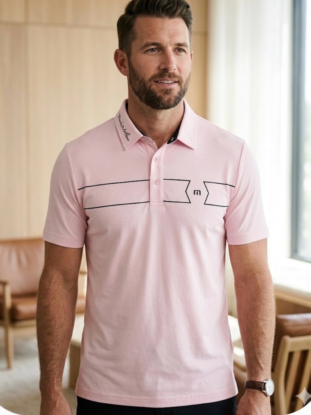 Men's Travis Mathew XL Pink Short Sleeve Golf Performance Polo Shirt